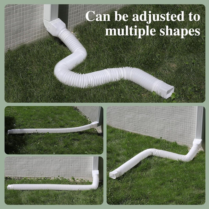 Gutterlix 1 Pack Flexible Gutter Downspout Extensions Extendable from 21" to 67", Downspout Extender Comes with Adapters, Thickened Down spout Drain Extension for Rainwater Drainage(White) - Image 3